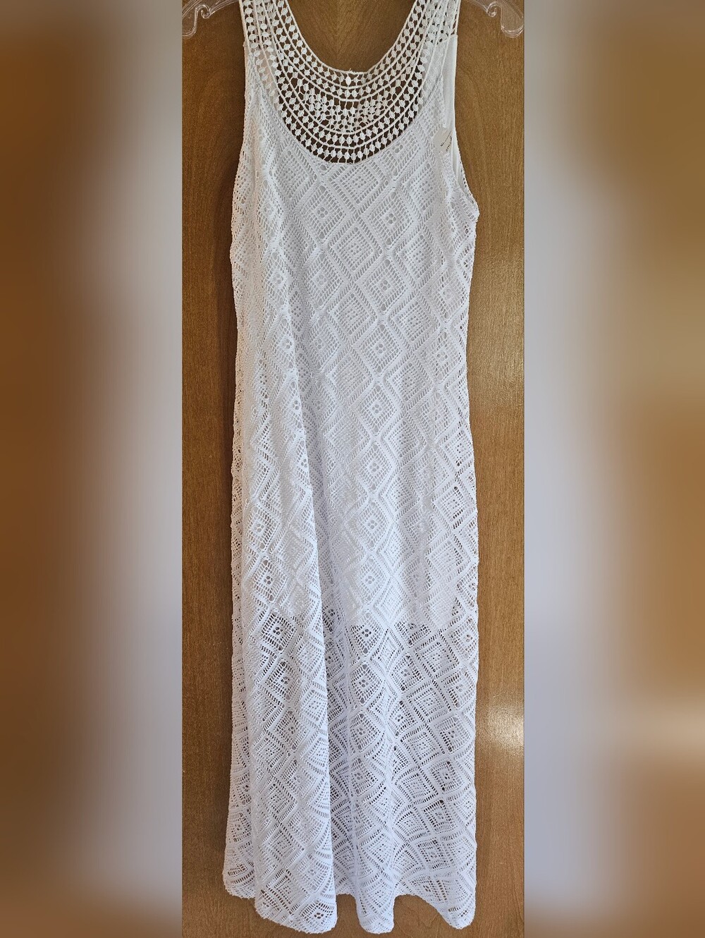 Pink Lotus White Crochet Maxi Dress